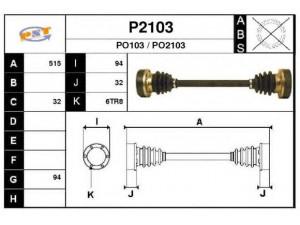SNRA P2103 kardaninis velenas 
 Ratų pavara -> Kardaninis velenas
91433200900, 91433200903