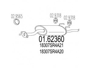 MTS 01.62360 galinis duslintuvas 
 Išmetimo sistema -> Duslintuvas
18307SR4A20, 18307SR4A21