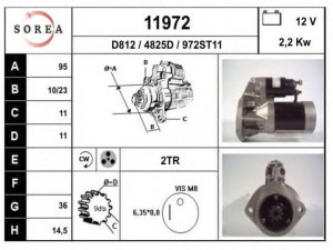 EAI 11972 starteris 
 Elektros įranga -> Starterio sistema -> Starteris
233001S900, S13126, S13326