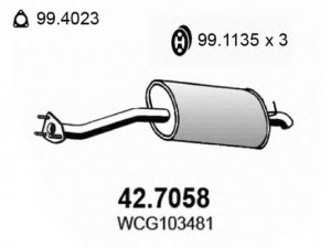 ASSO 42.7058 galinis duslintuvas 
 Išmetimo sistema -> Duslintuvas
GEX33762, WCG103480, WCG103481