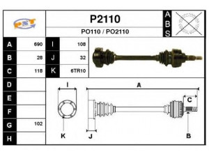 SNRA P2110 kardaninis velenas
92833203330, 92833203340