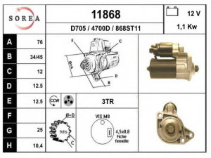 EAI 11868 starteris 
 Elektros įranga -> Starterio sistema -> Starteris
020911023F, 020911023S