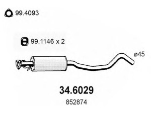 ASSO 34.6029 vidurinis duslintuvas 
 Išmetimo sistema -> Duslintuvas
5852811, 5852864, 852087, 852874