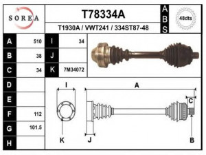 EAI T78334A kardaninis velenas 
 Ratų pavara -> Kardaninis velenas
1449540, 6M21-3B-437AA, 7M3407271G