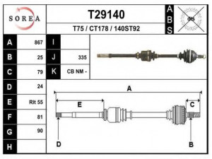 EAI T29140 kardaninis velenas 
 Ratų pavara -> Kardaninis velenas
32731K, 32736L, 3273K4, 3273K5