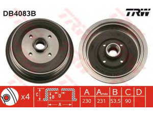 TRW DB4083B stabdžių būgnas 
 Stabdžių sistema -> Būgninis stabdys -> Stabdžių būgnas
431501615, 443501615, 443501615A