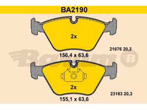 BARUM BA2190 stabdžių trinkelių rinkinys, diskinis stabdys 
 Techninės priežiūros dalys -> Papildomas remontas
34 11 2 157 573, 34 11 2 357 229