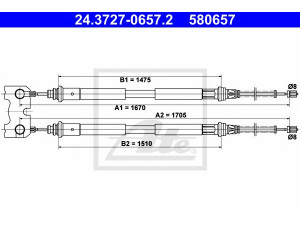 ATE 24.3727-0657.2 trosas, stovėjimo stabdys 
 Stabdžių sistema -> Valdymo svirtys/trosai
1010349, 1036199, 7297305, 7402912