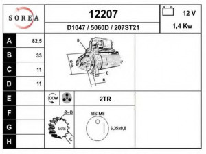 EAI 12207 starteris 
 Elektros įranga -> Starterio sistema -> Starteris
M0T20171, M0T20175, M1T84481, M1T86481