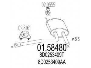 MTS 01.58480 vidurinis duslintuvas 
 Išmetimo sistema -> Duslintuvas
8D0253409AA, 8D0253409T