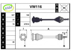 SERA VW116 kardaninis velenas 
 Ratų pavara -> Kardaninis velenas
6X0407271H, 6X0407271K