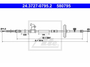 ATE 24.3727-0795.2 trosas, stovėjimo stabdys 
 Stabdžių sistema -> Valdymo svirtys/trosai
13367628, 5 22 098, 13367628