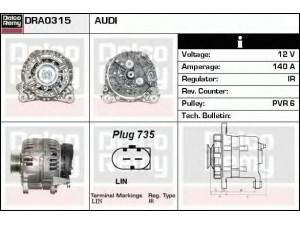 DELCO REMY DRA0315 kintamosios srovės generatorius 
 Elektros įranga -> Kint. sr. generatorius/dalys -> Kintamosios srovės generatorius
059903016E, 059903016EX, 059903016G