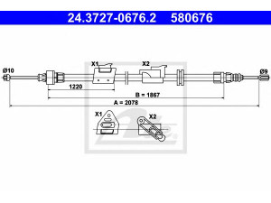 ATE 24.3727-0676.2 trosas, stovėjimo stabdys 
 Stabdžių sistema -> Valdymo svirtys/trosai
1468846, 1510211, 1706434, 6G91-2A635-EF