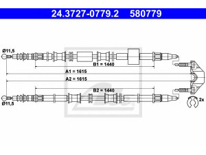 ATE 24.3727-0779.2 trosas, stovėjimo stabdys 
 Stabdžių sistema -> Valdymo svirtys/trosai
13159021, 5 22 016