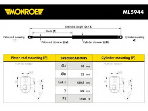 MONROE ML5944 dujinė spyruoklė, bagažinė 
 Priedai -> Bagažinė/pakrovimo skyrius
04589626AA