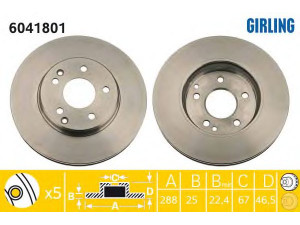 GIRLING 6041801 stabdžių diskas 
 Stabdžių sistema -> Diskinis stabdys -> Stabdžių diskas
2034210312, 2104210712, 2104212412