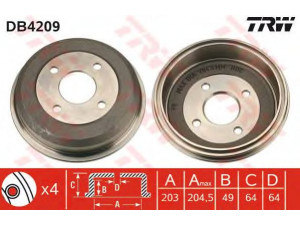TRW DB4209 stabdžių būgnas 
 Stabdžių sistema -> Būgninis stabdys -> Stabdžių būgnas
6710008, 6837963, 93BB1126AB