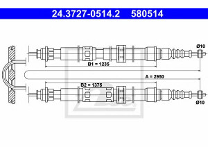 ATE 24.3727-0514.2 trosas, stovėjimo stabdys 
 Stabdžių sistema -> Valdymo svirtys/trosai
60801383, 60801790, 82390671, 82441688