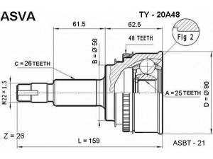 ASVA TY-20A48 jungčių komplektas, kardaninis velenas 
 Ratų pavara -> Sujungimai/komplektas
43410-20740, 43420-20510, 43470-29395