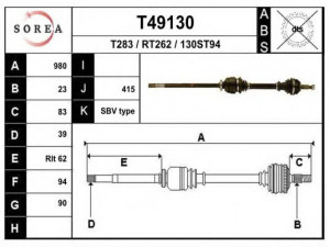 EAI T49130 kardaninis velenas 
 Ratų pavara -> Kardaninis velenas
7700100072, 7700747105, 7700862034