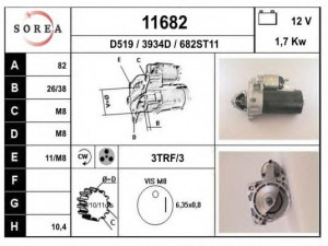 EAI 11682 starteris 
 Elektros įranga -> Starterio sistema -> Starteris
46231601, 46430721, 4643970, 46440079