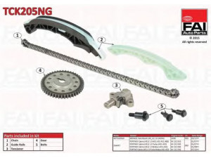 FAI AutoParts TCK205NG pavaros grandinės komplektas 
 Variklis -> Variklio uždegimo laiko reguliavimo kontrolė -> Sinchronizavimo grandinė/įtempiklis/kreiptuvas -> Pavaros grandinės komplektas
1130A220, 1140A046, 1140A056, 1141A024