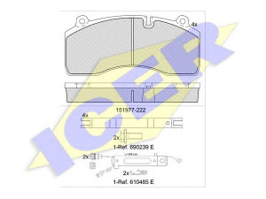 ICER 151977-222 stabdžių trinkelių rinkinys, diskinis stabdys 
 Techninės priežiūros dalys -> Papildomas remontas
93327, 2 078 078 8, 2 084 490 3