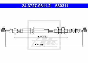 ATE 24.3727-0311.2 trosas, stovėjimo stabdys 
 Stabdžių sistema -> Valdymo svirtys/trosai
4745 G6, 96 121 652