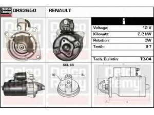 DELCO REMY DRS3650 starteris 
 Elektros įranga -> Starterio sistema -> Starteris
5001014230, 7700730756, 7701381647
