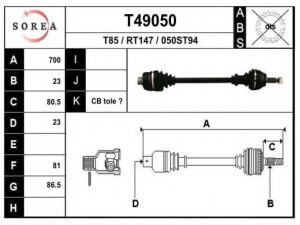 EAI T49050 kardaninis velenas 
 Ratų pavara -> Kardaninis velenas
7700674605, 7701348921, 7701498920