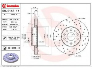 BREMBO 09.9145.1X stabdžių diskas 
 Dviratė transporto priemonės -> Stabdžių sistema -> Stabdžių diskai / priedai
1K0615301K, 1K0615301T, 1K0615301K