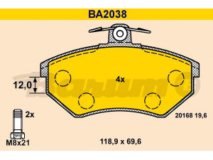 BARUM BA2038 stabdžių trinkelių rinkinys, diskinis stabdys 
 Techninės priežiūros dalys -> Papildomas remontas
357 698 151 B, 357 698 151, 357 698 151 B
