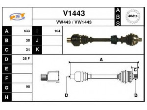 SNRA V1443 kardaninis velenas 
 Ratų pavara -> Kardaninis velenas
1132484, 95VW3B436CA, 7M0407272BX