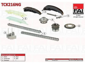 FAI AutoParts TCK216NG pavaros grandinės komplektas 
 Variklis -> Variklio uždegimo laiko reguliavimo kontrolė -> Sinchronizavimo grandinė/įtempiklis/kreiptuvas -> Pavaros grandinės komplektas