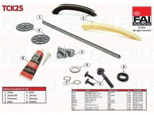 FAI AutoParts TCK25 pavaros grandinės komplektas 
 Variklis -> Variklio uždegimo laiko reguliavimo kontrolė -> Sinchronizavimo grandinė/įtempiklis/kreiptuvas -> Pavaros grandinės komplektas
03E109229A, 03E198229A
