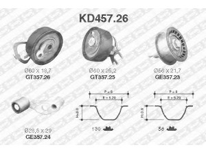 SNR KD457.26 paskirstymo diržo komplektas 
 Techninės priežiūros dalys -> Papildomas remontas
036109181B, 036109243AB, 036109243AC