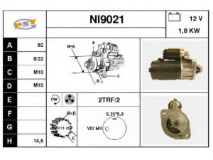 SNRA NI9021 starteris 
 Elektros įranga -> Starterio sistema -> Starteris
M2T51082, M2T51083, M2T54771, 233009C600