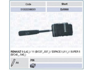 MAGNETI MARELLI 510033388001 vairo kolonėlės jungiklis 
 Vidaus įranga -> Rankinės/kojinės svirties sistema
7700760825