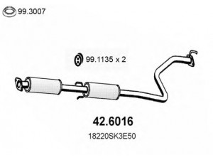 ASSO 42.6016 vidurinis duslintuvas 
 Išmetimo sistema -> Duslintuvas
18220SK3E50, 18220SK3E60, EGP1649
