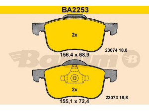 BARUM BA2253 stabdžių trinkelių rinkinys, diskinis stabdys 
 Techninės priežiūros dalys -> Papildomas remontas
272401, 274335, 30648385, 30648387