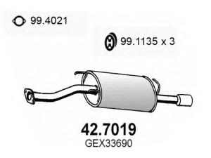 ASSO 42.7019 galinis duslintuvas 
 Išmetimo sistema -> Duslintuvas
GEX33690, WCG000160, WCG000161