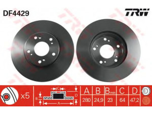 TRW DF4429 stabdžių diskas 
 Dviratė transporto priemonės -> Stabdžių sistema -> Stabdžių diskai / priedai
45251S1AE40, 45251SEAE00