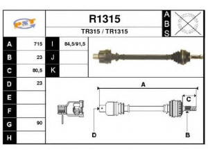 SNRA R1315 kardaninis velenas 
 Ratų pavara -> Kardaninis velenas
7700103528, 7700103530, 7700104748