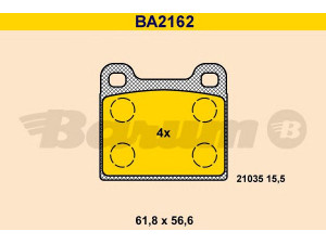 BARUM BA2162 stabdžių trinkelių rinkinys, diskinis stabdys 
 Techninės priežiūros dalys -> Papildomas remontas
000 420 57 20, 000 420 58 20, 000 420 71 20