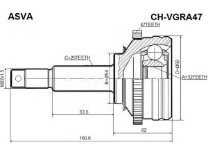 ASVA CHR-VGRA47 jungčių komplektas, kardaninis velenas 
 Ratų pavara -> Sujungimai/komplektas
04808 873, 04808 125, 04808 135