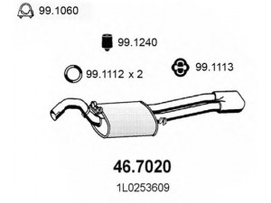 ASSO 46.7020 galinis duslintuvas 
 Išmetimo sistema -> Duslintuvas
1L0253609, 1L0253609N