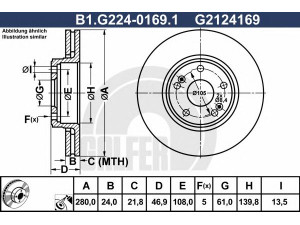 GALFER B1.G224-0169.1 stabdžių diskas 
 Stabdžių sistema -> Diskinis stabdys -> Stabdžių diskas
77 01 206 613, 82 00 007 121, 86 71 017 410