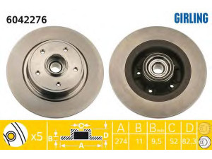 GIRLING 6042276 stabdžių diskas 
 Stabdžių sistema -> Diskinis stabdys -> Stabdžių diskas
7701472838, 7701713008, 8200209774