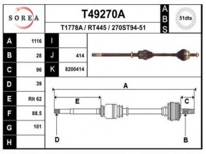EAI T49270A kardaninis velenas 
 Ratų pavara -> Kardaninis velenas
8200414937